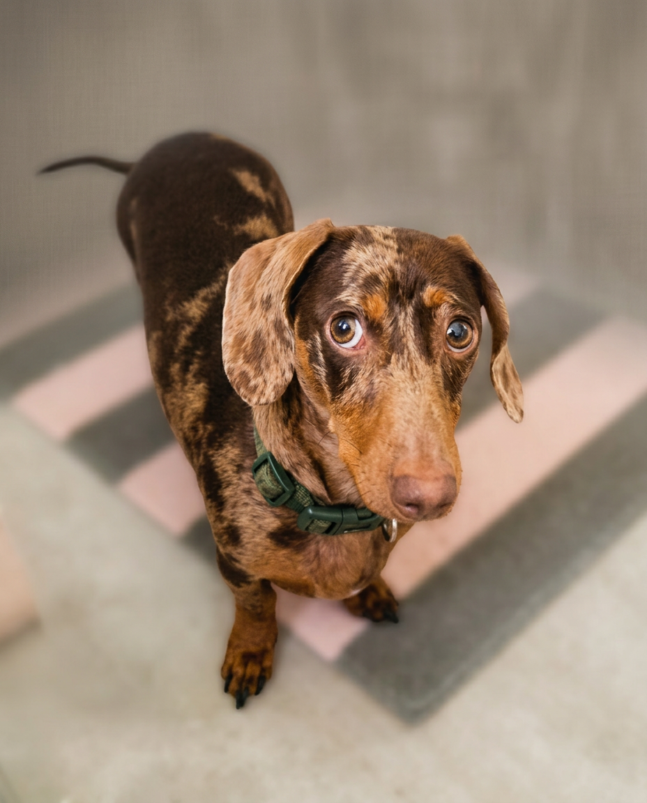 A polished dachshund relaxing at home during a Pawloma stay in Maitland
