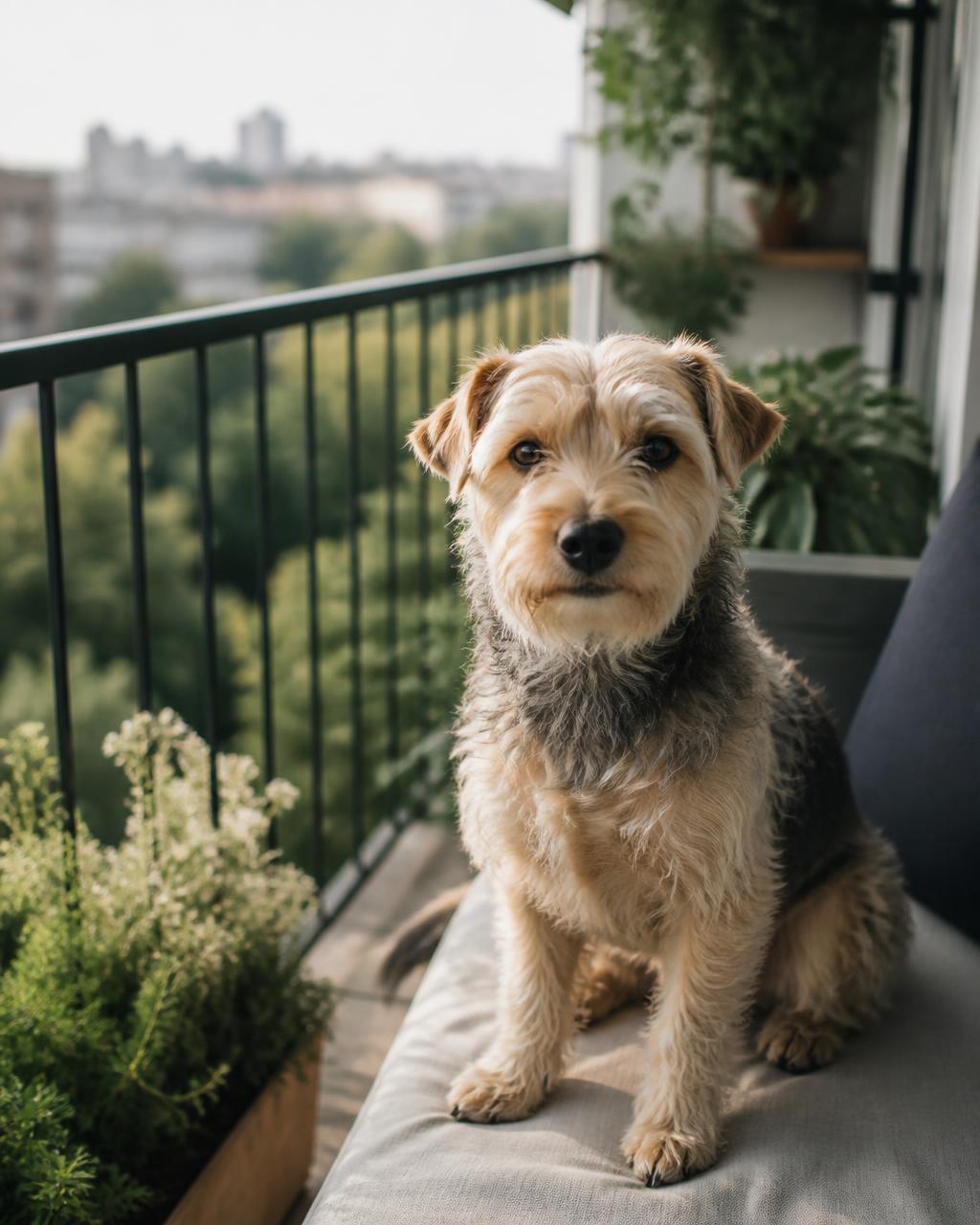 A small apartment-friendly dog curled up on a couch