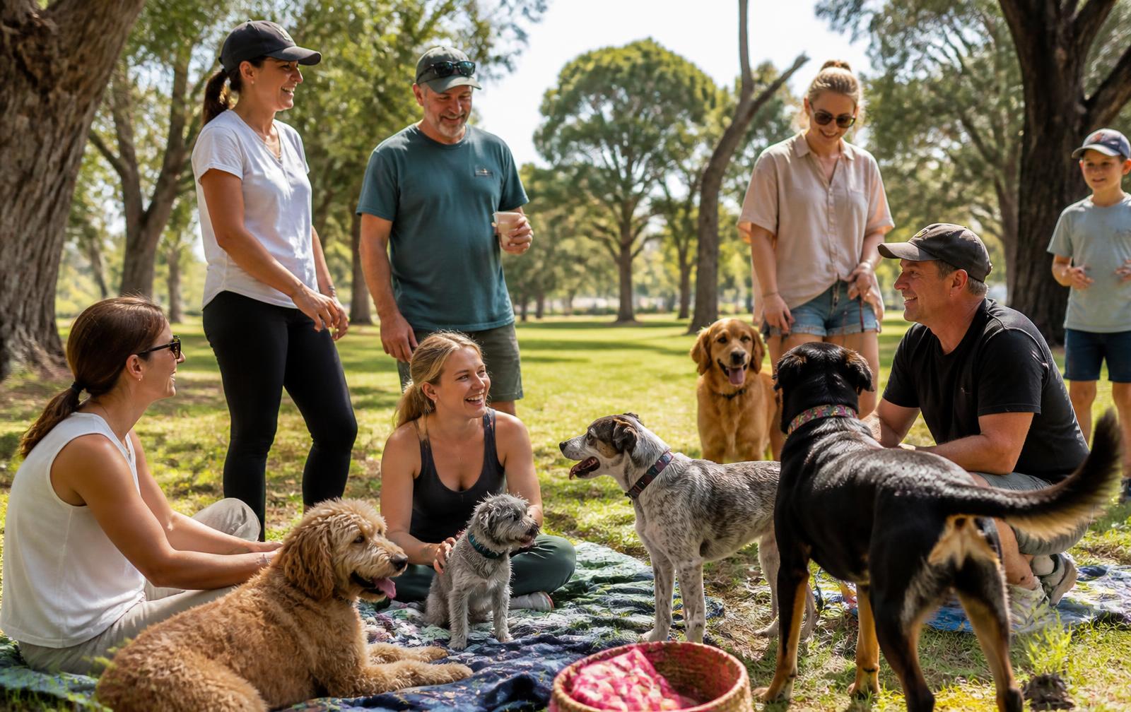 Dogs and their owners gathered at a community pet event