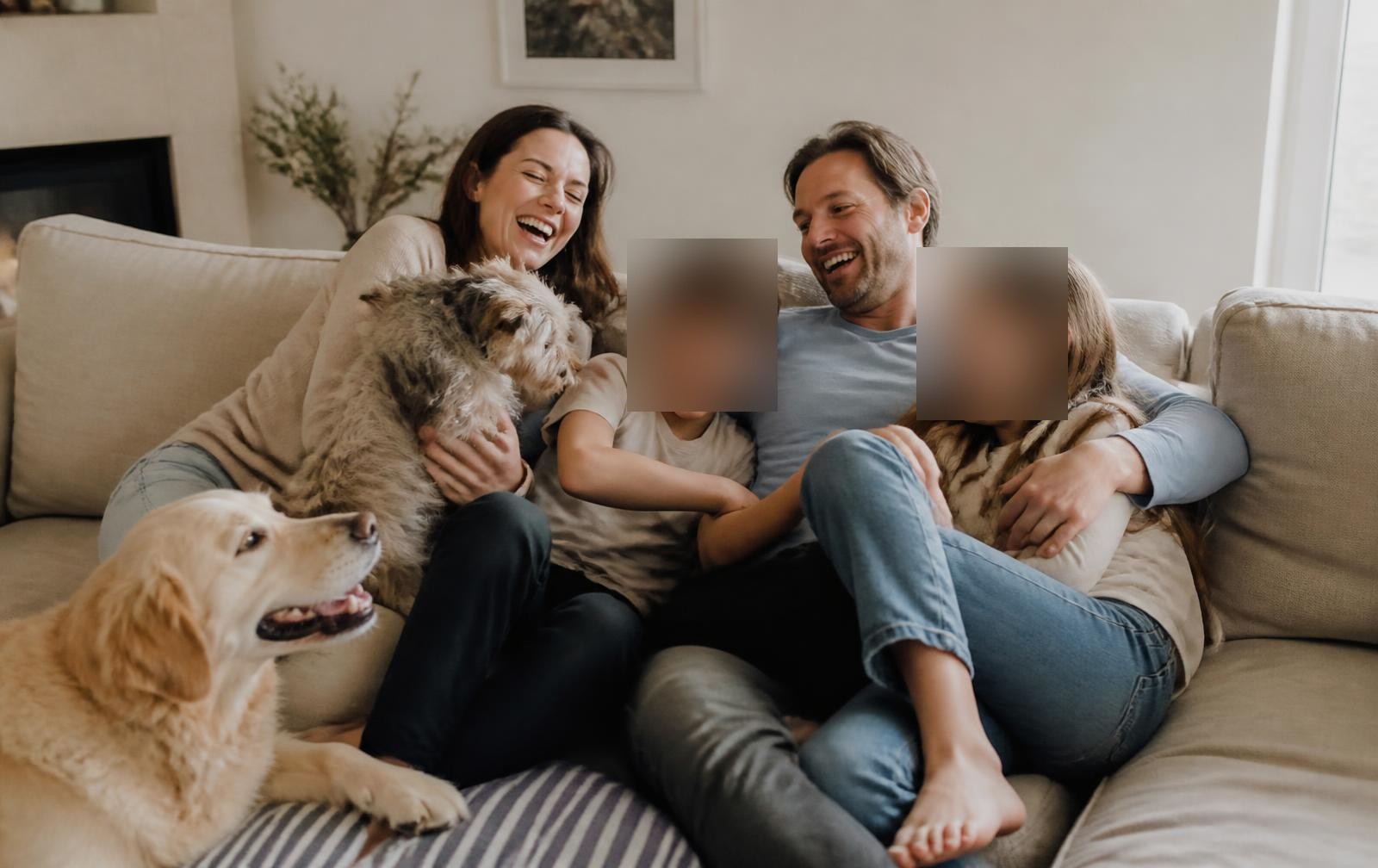 A friendly family dog at home with kids